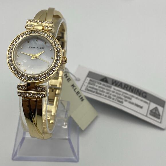 Ladies Anne Klein AK-1868GBST Gold Tone Crystal Bezel Watch and Bracelet NIB main image 9